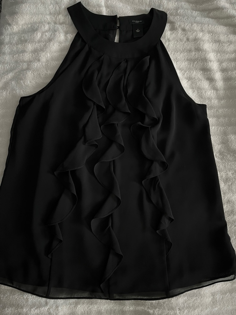 Ann Taylor Black Ruffle Front Sleeveless Camisole